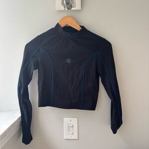 Anine Bing Sport Black scuba like workout Top with Blue Detail